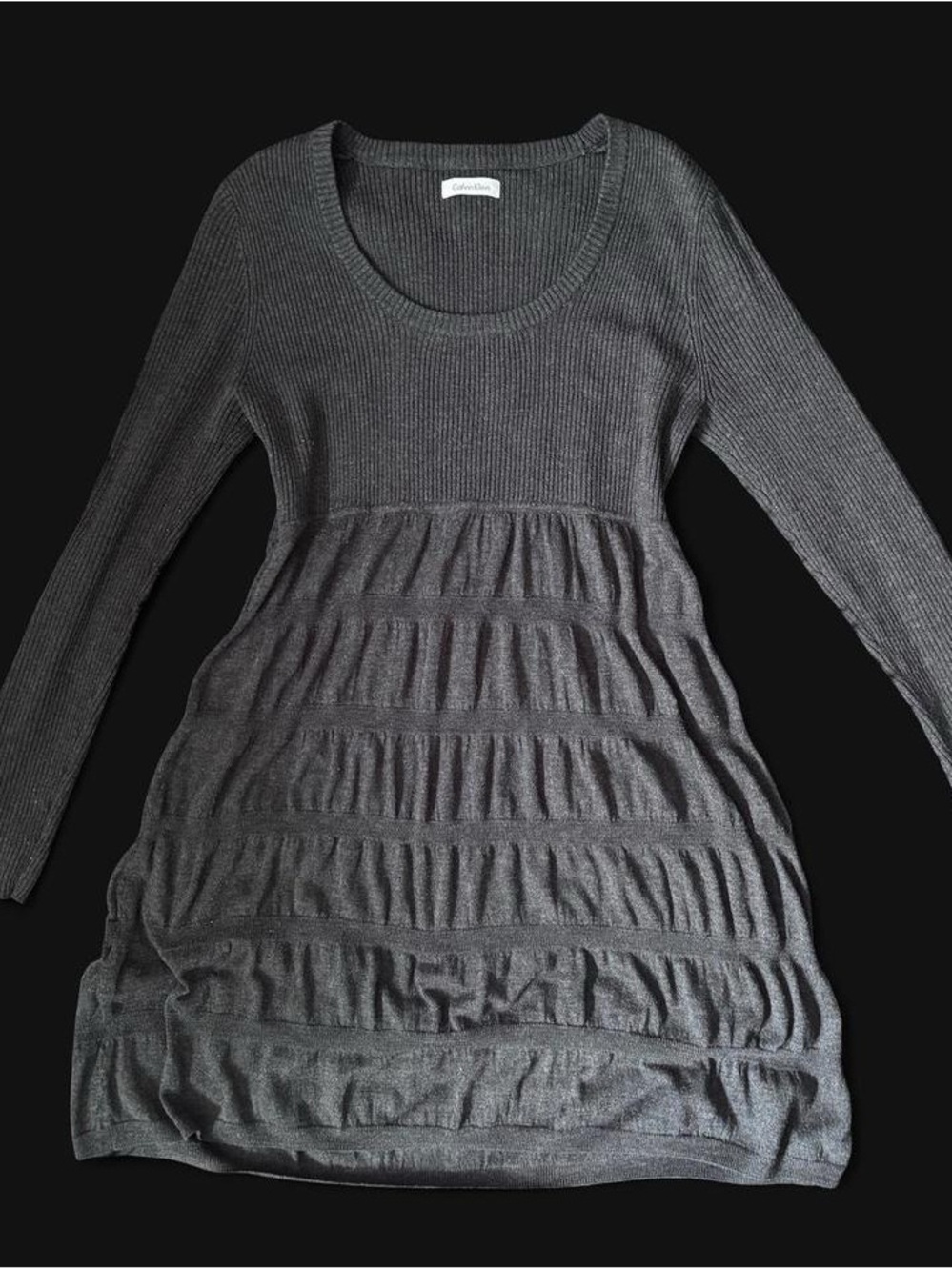 Calvin Klein Charcoal Gray Long Sleeve Ribbed Knit Dress